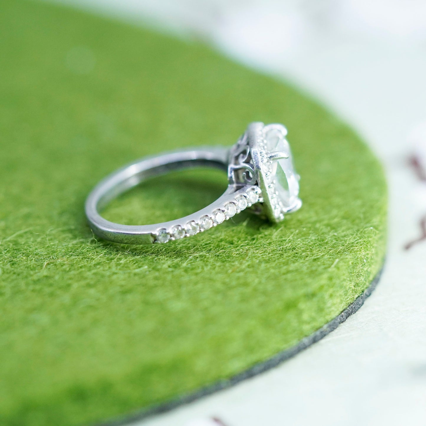 Size 5, vintage sterling 925 silver ring with square CZ, engagement band