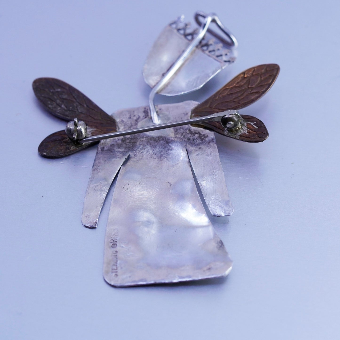 Rita Native American Sterling 925 silver handmade Angel brooch pin copper heart