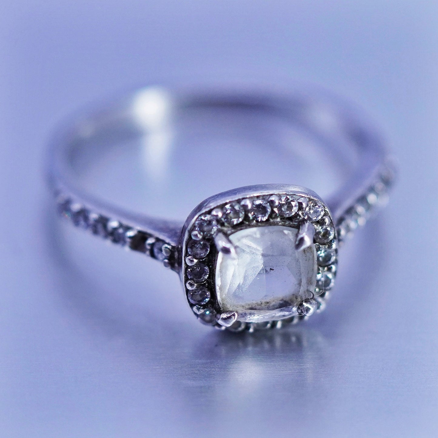 Size 8.25, vintage Sterling 925 silver handmade band ring with cluster Cz