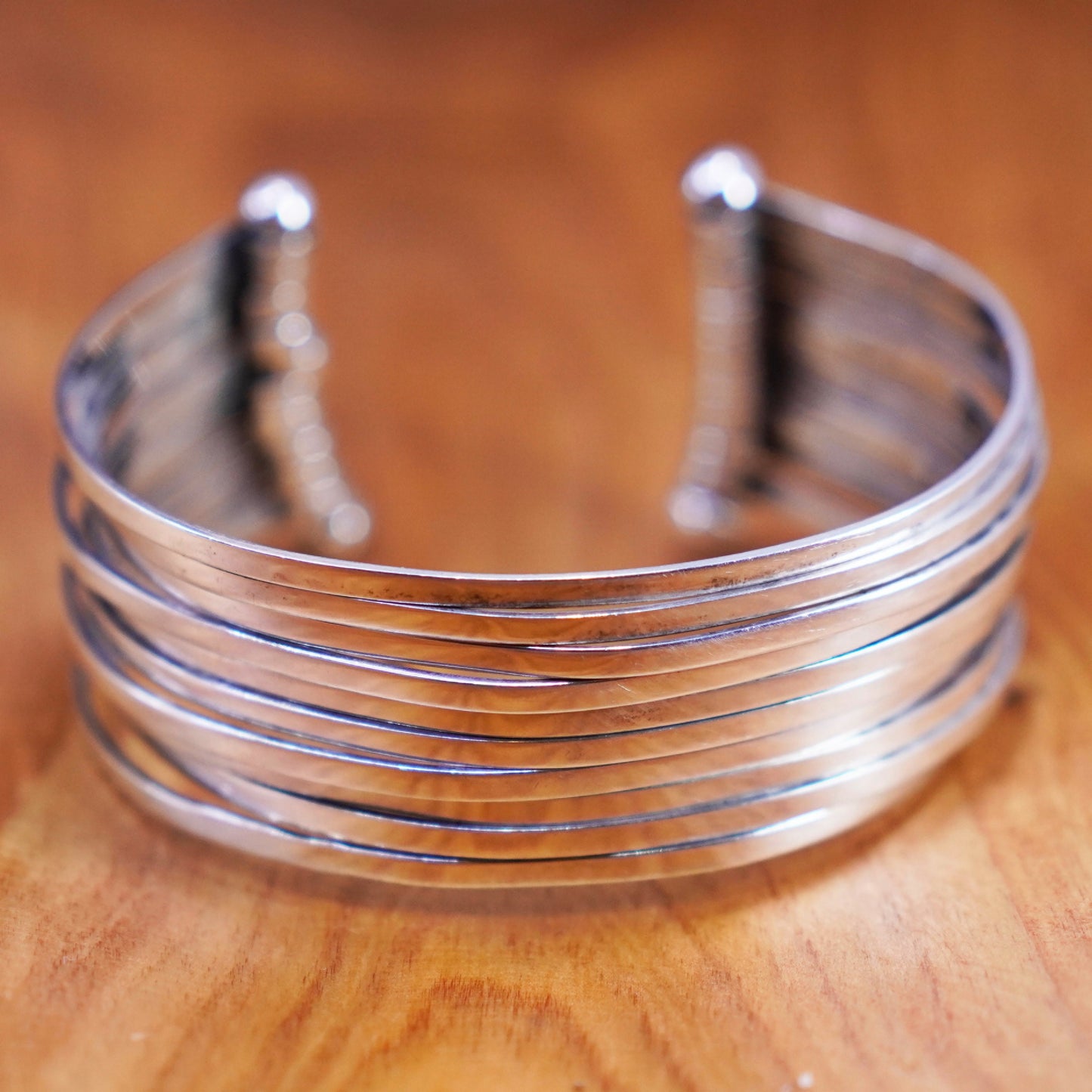7.5”, Vintage Sterling silver handmade bracelet, multi strands 925 cuff