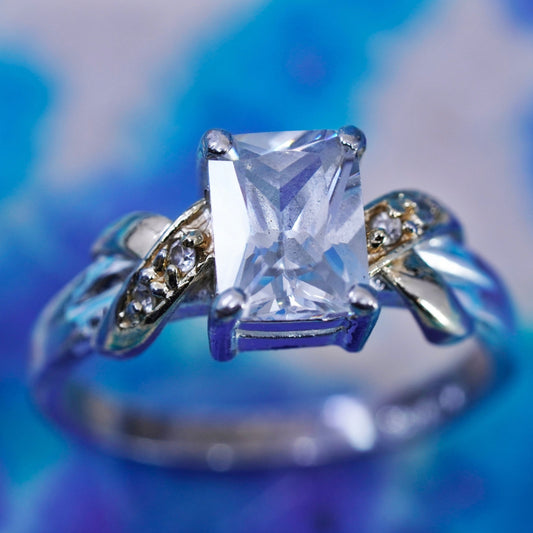 Size 7.25, vintage Sterling 925 silver engagement ring with cz