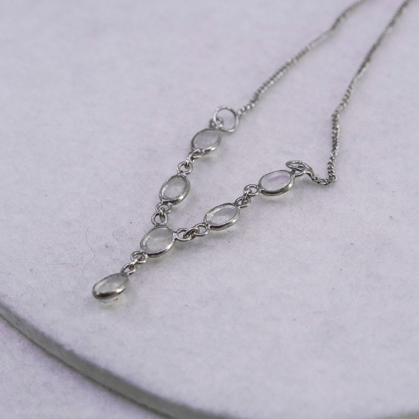 16”, vintage Sterling 925 silver handmade curb necklace with moonstone pendant
