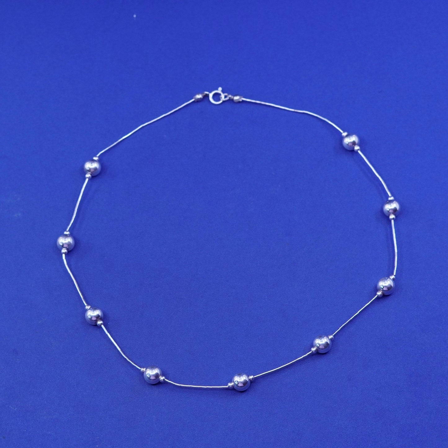 18”, Native American Navajo Sterling 925 liquid silver necklace with 7mm beads