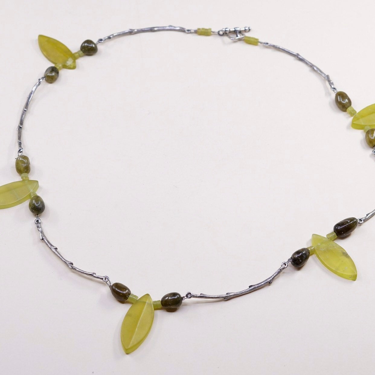 24”, Sterling silver necklace, solid 925 silver flatten bar chain w/ jade