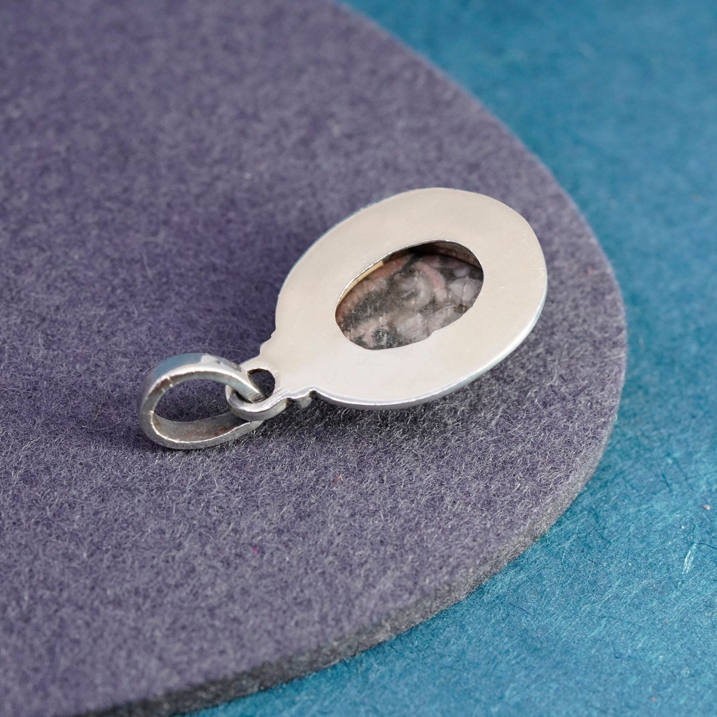 Vintage Mexico Sterling 925 silver handmade pendant with oval jasper