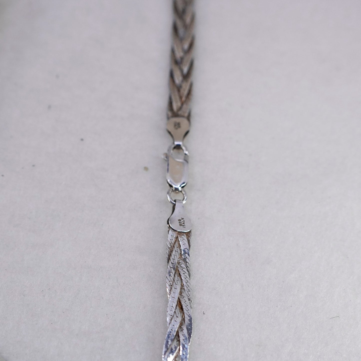 20”, vintage Italy Sterling 925 silver woven braided herringbone chain necklace