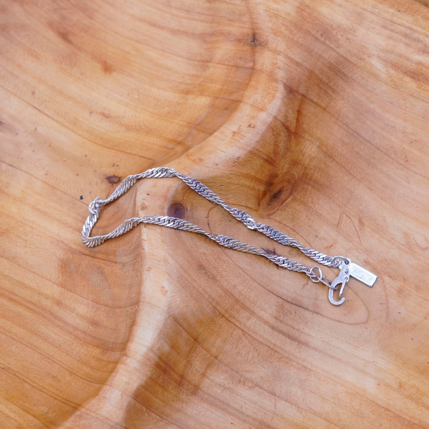 7”, 4mm, Vintage sterling 925 silver bracelet, twisted curb link bracelet
