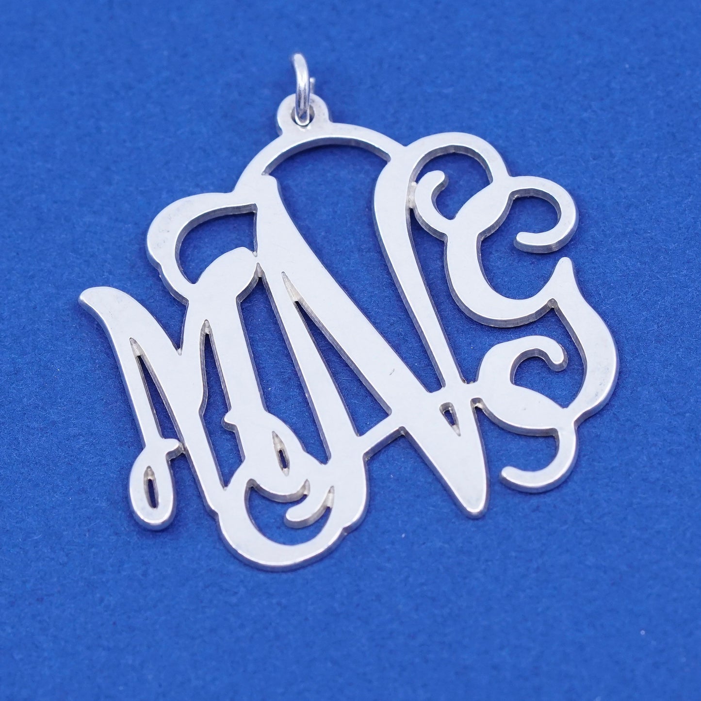 Vintage sterling silver handmade pendant, solid 925 initial “MNG”