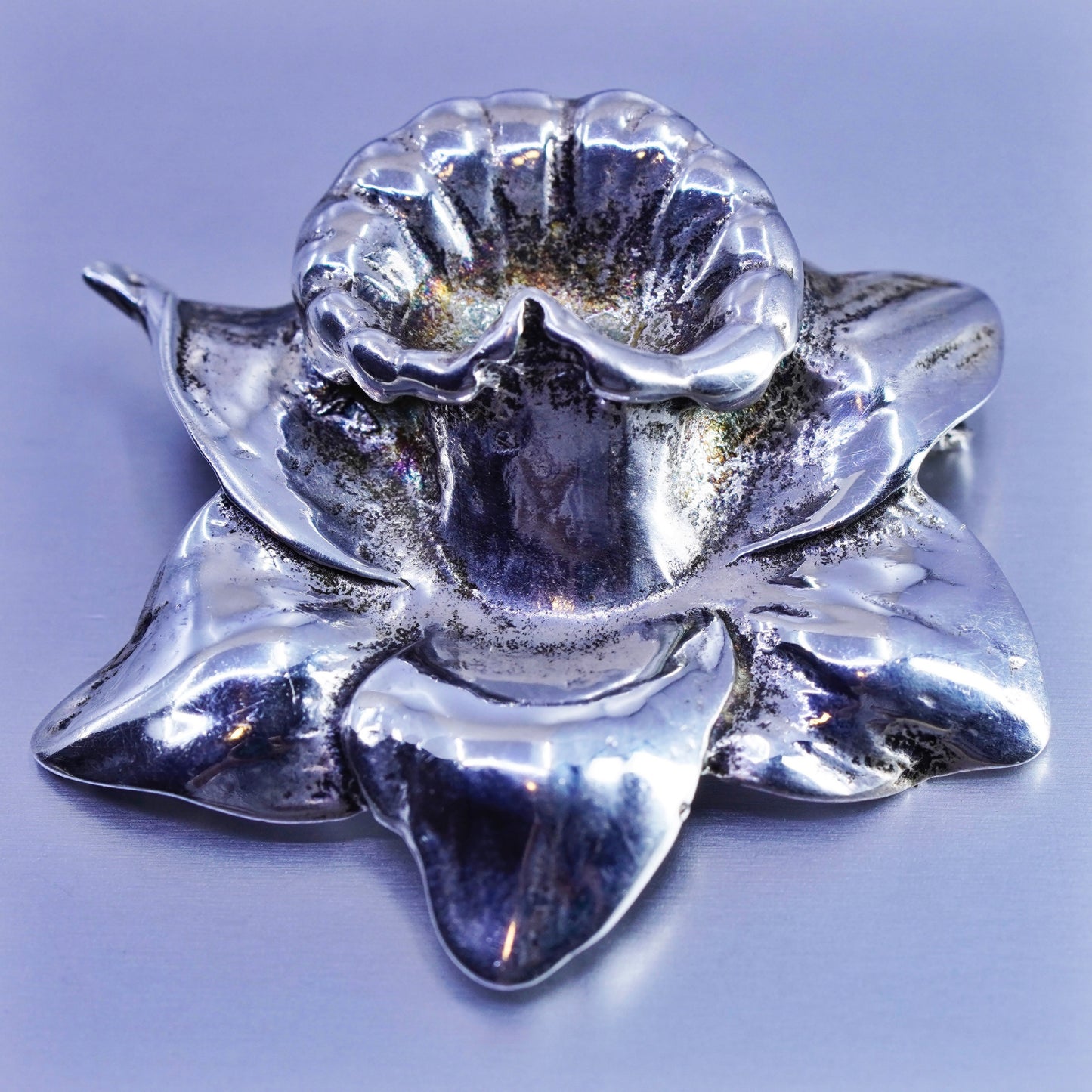 Vintage sterling silver handmade brooch, Hawaiian 925 hibiscus flower pin