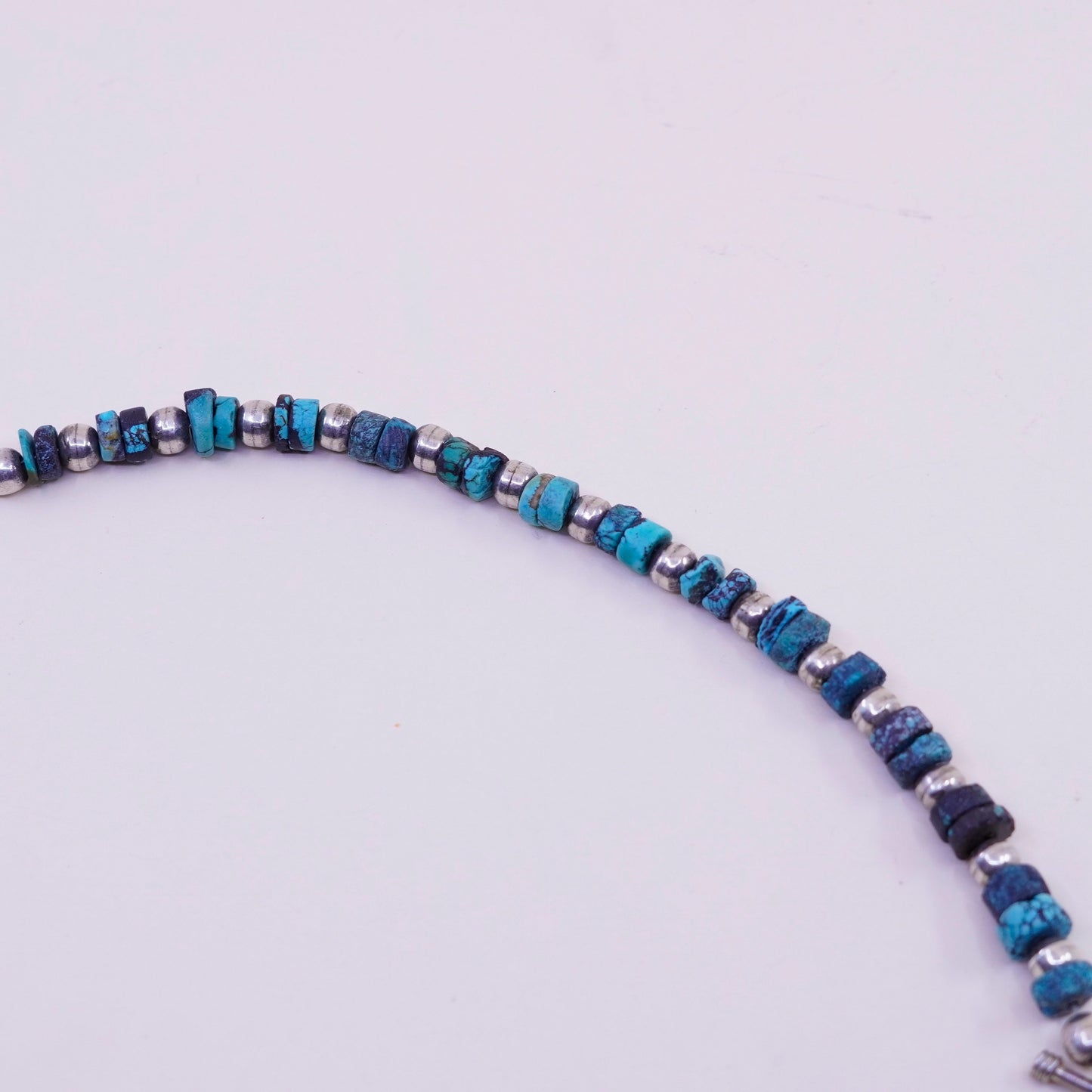 7”, Native American Sterling 925 silver heishi bracelet spiderweb turquoise