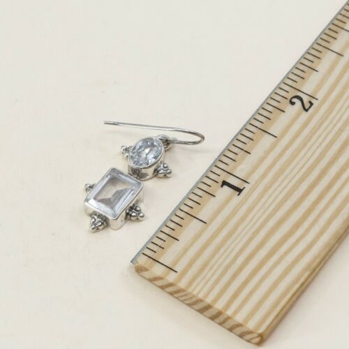 Vtg Sterling silver Handmade earrings w/ Clear Cz Drop Details, Stamped 925