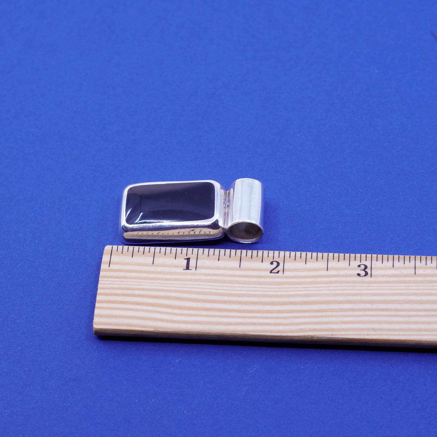 Vintage Mexico Sterling 925 silver handmade pendant with rectangular onyx