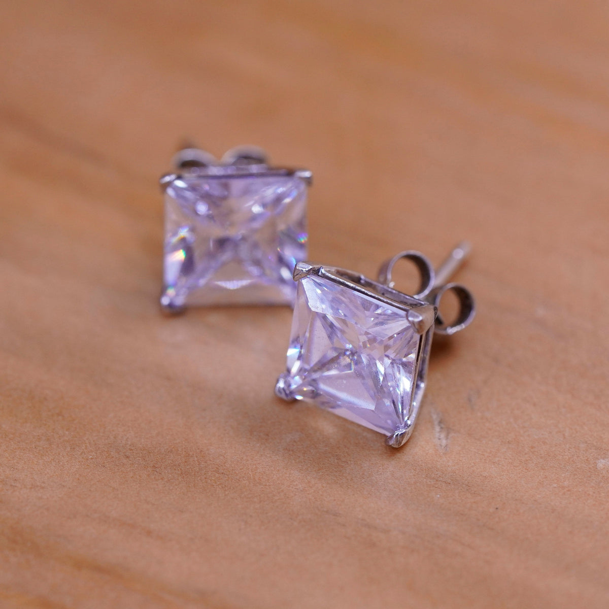 vintage Sterling silver studs, square Swarovski earrings