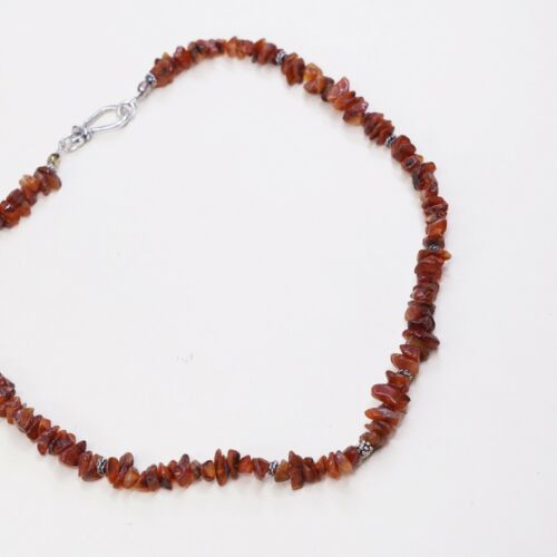 18" Vtg Sterling 925 silver handmade necklace W/ Nugget Carnelian Beads