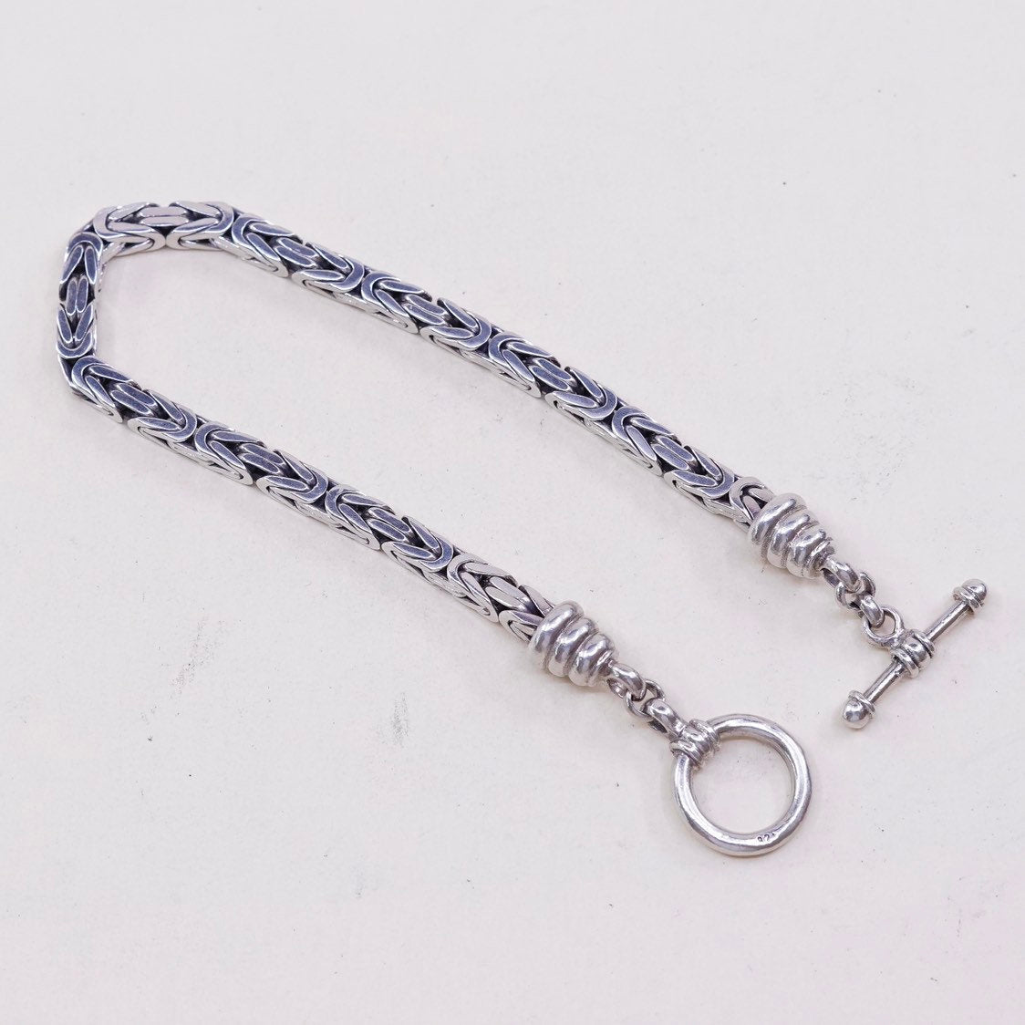 7.25", VTG Sterling silver handmade bracelet, 925 Byzantine, birdcage chain