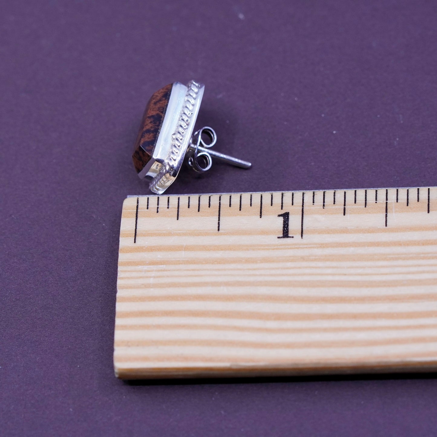 handmade Sterling silver earrings, 925 rectangular with jasper studs with cable