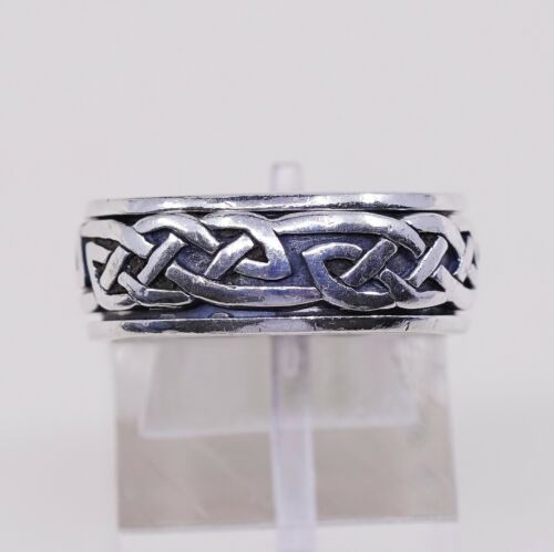 Sz 6, Vtg PSCL Sterling Silver handmade Spinner Ring. 925 band w/ cable Textured