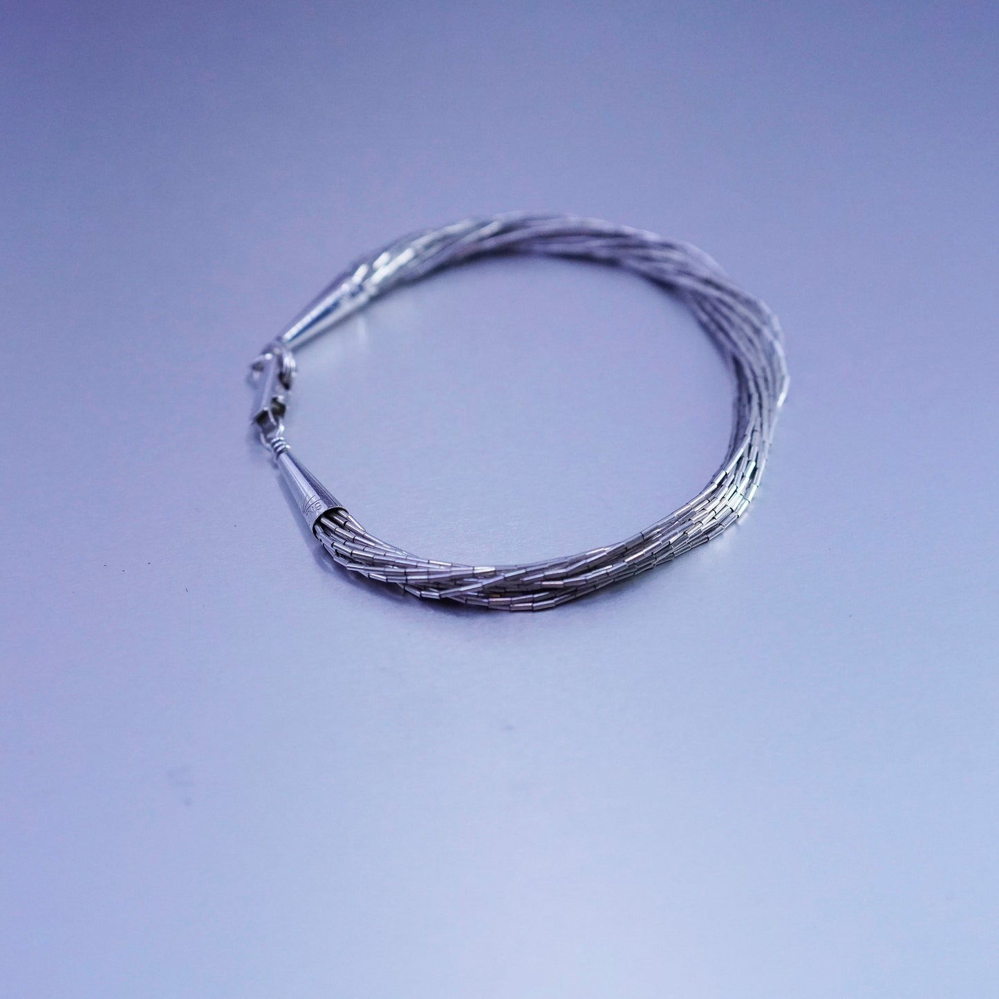 7”, Vintage Sterling 925 silver handmade bracelet, multi strands liquid chain