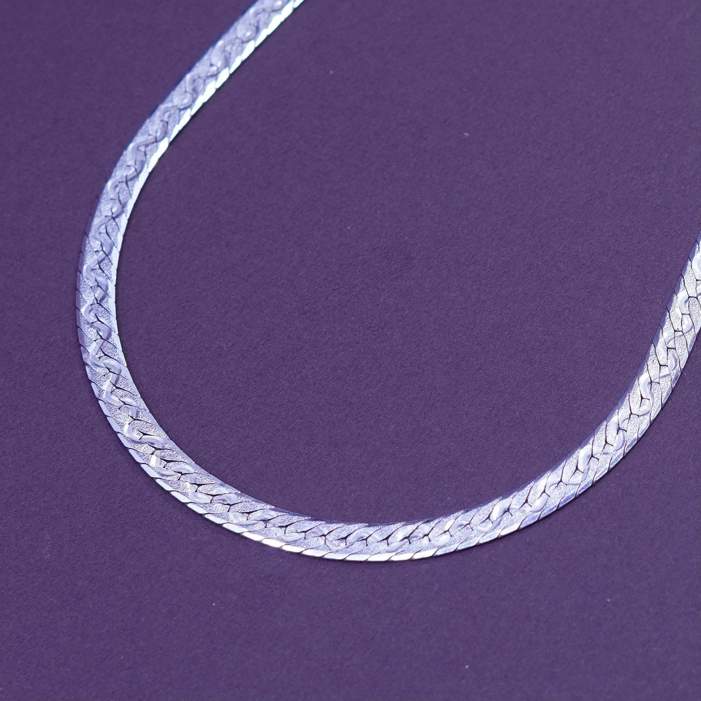18”, vintage Italy Sterling silver textured herringbone chain, 925 necklace