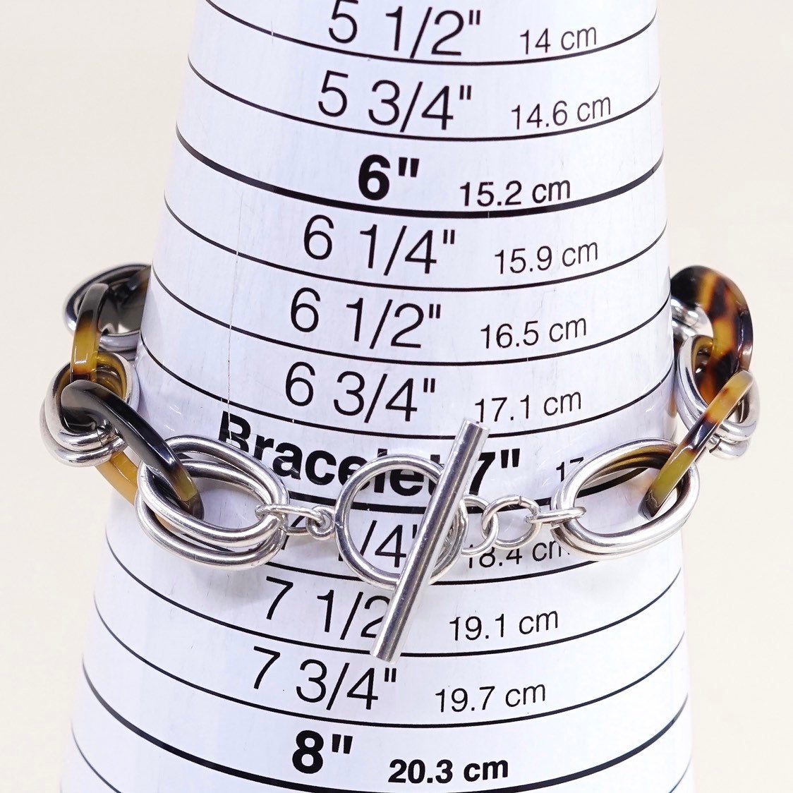 7", VTG sterling silver circle bracelet, charm bracelet 925 double circle chain