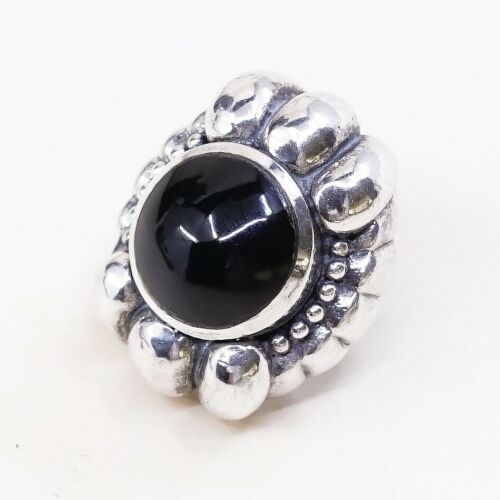 Vintage Sterling Silver Handmade Earrings, 925 Silver Studs W/ Obsidian N Beads