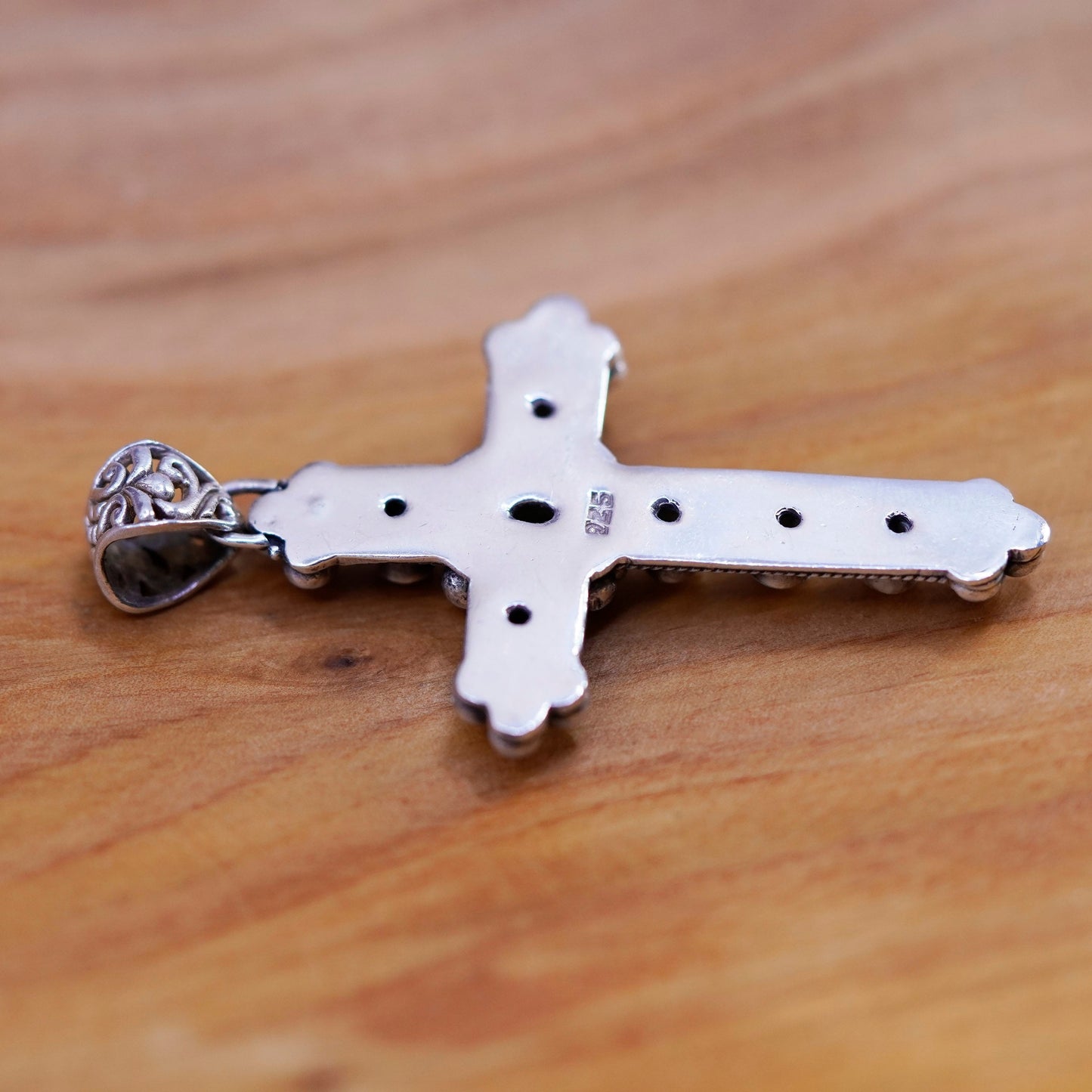 Vintage Sterling 925 silver handmade cross pendant with peridot and beads