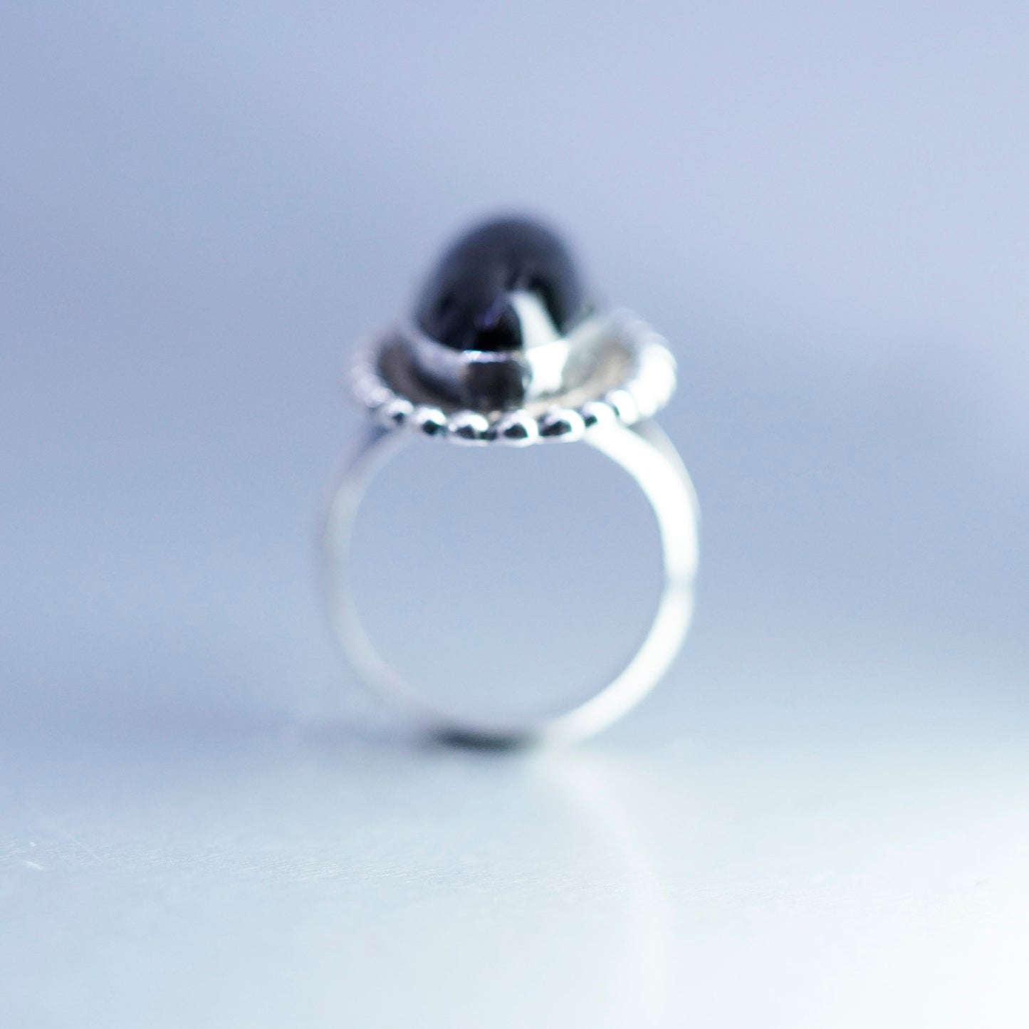 Size 6.5 vintage Sterling 925 silver handmade ring with onyx and beads