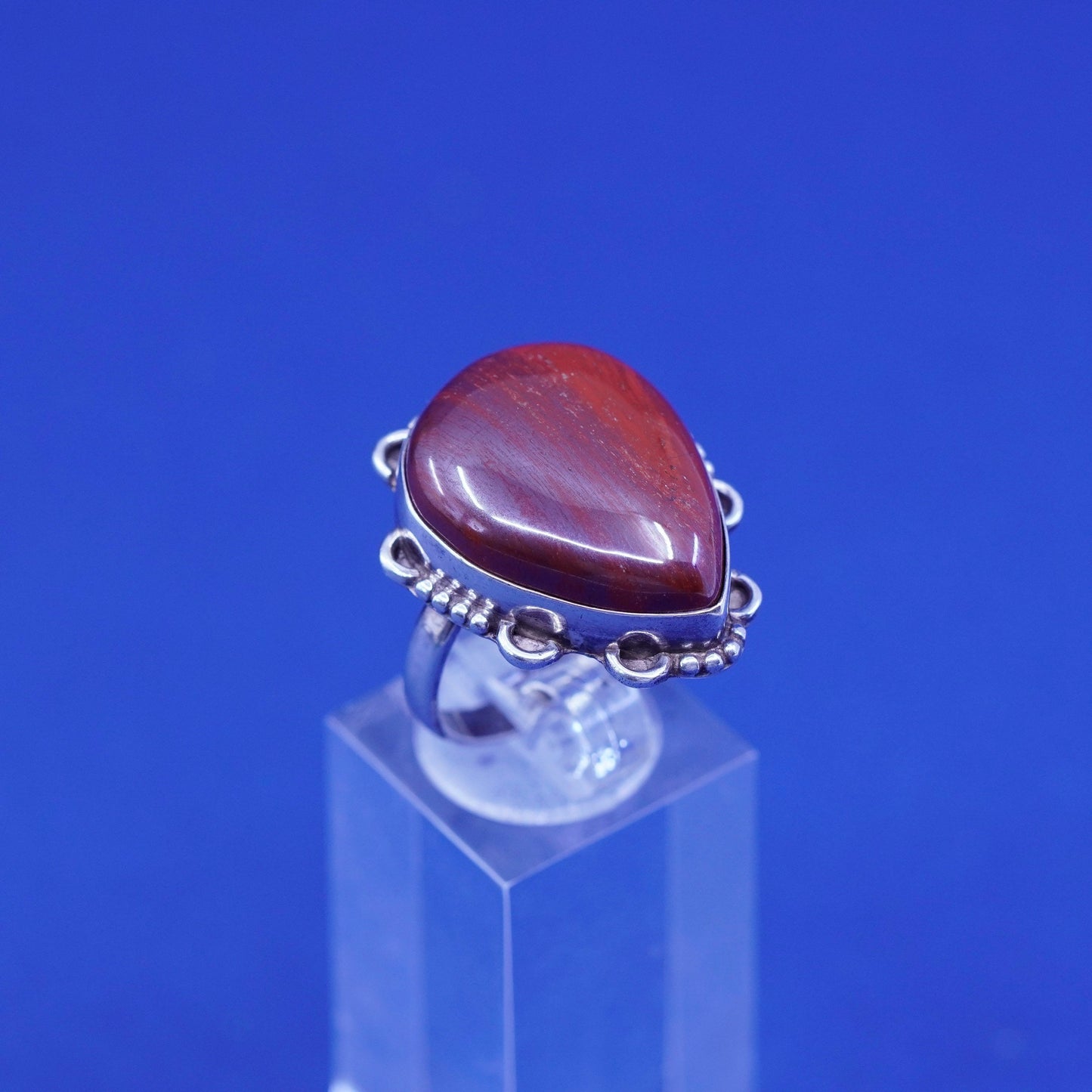 Size 9, vintage sterling 925 silver handmade ring with jasper