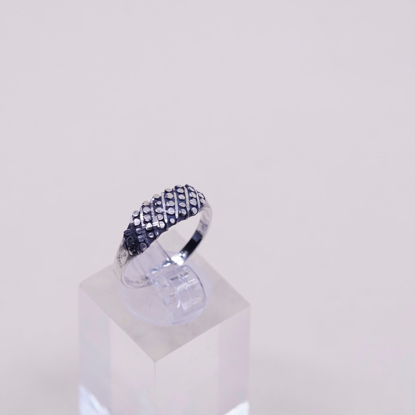 Size 7, vintage Sterling silver handmade ring, 925 beads band