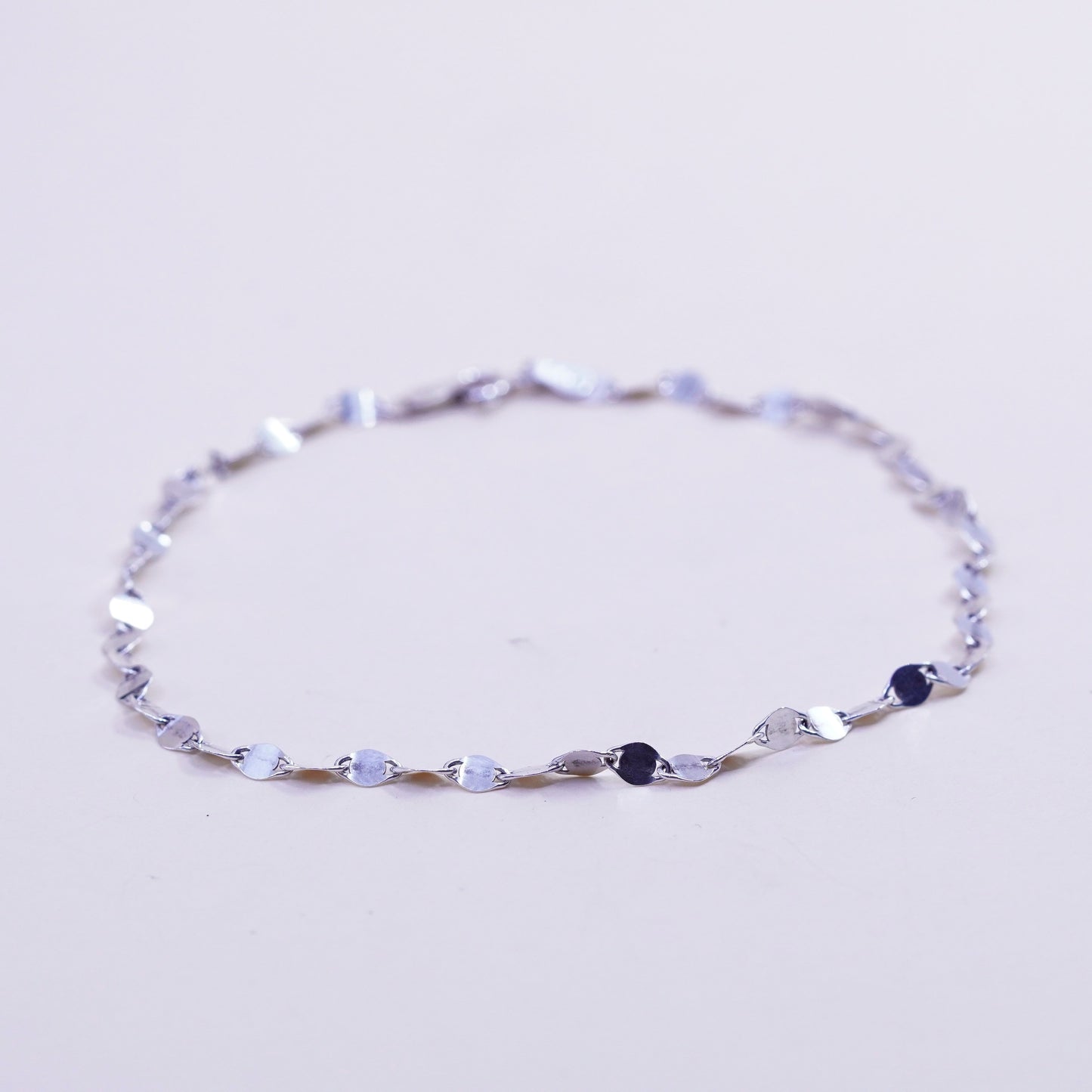 9”, 3mm, Vintage sterling 925 silver flatten curb bracelet anklet
