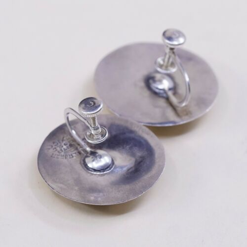 Vtg Sterling 925 Silver Handmade Screw Back Earrings Embossed Swirl Cut Out