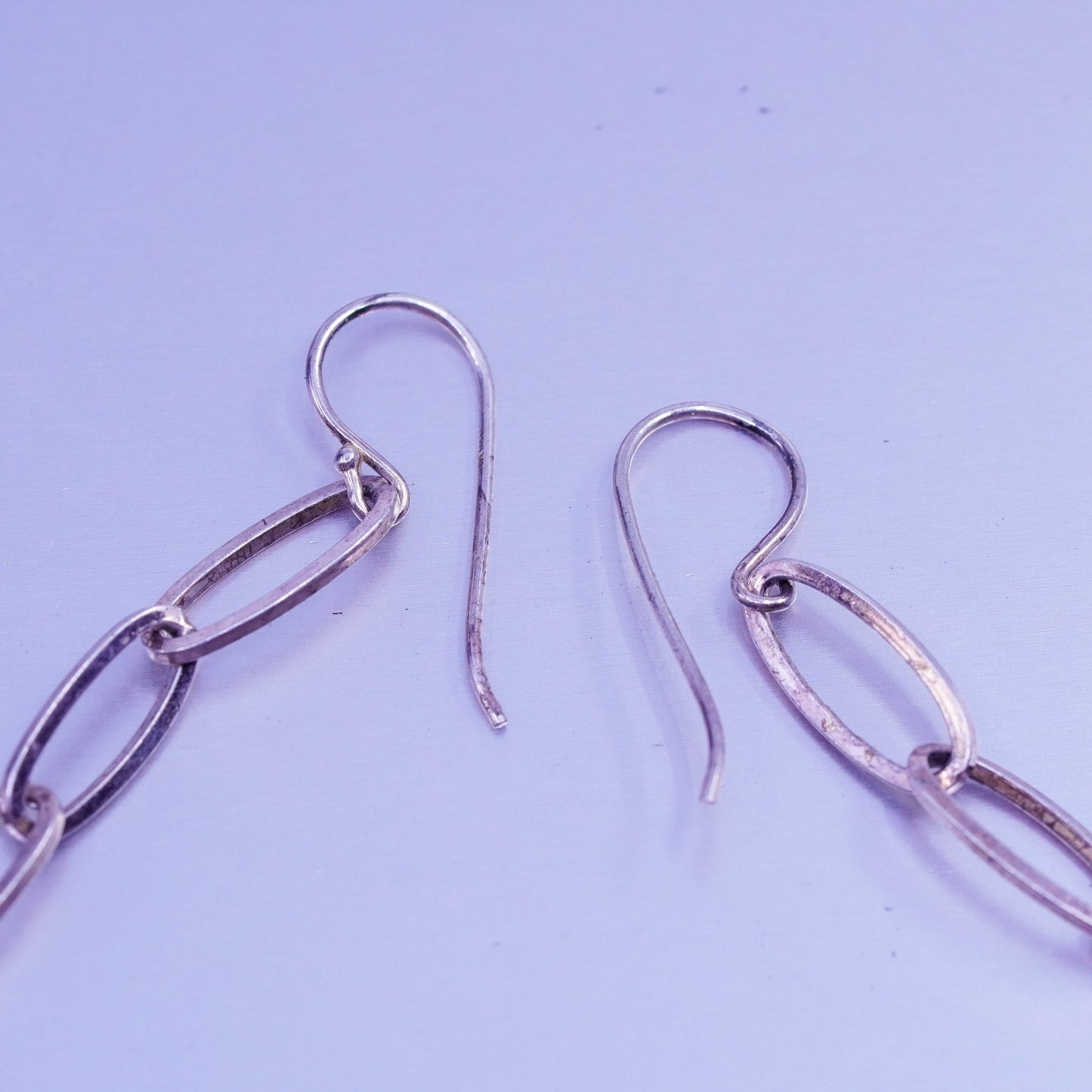 Vintage Sterling 925 silver handmade oval link earrings with teardrop topaz