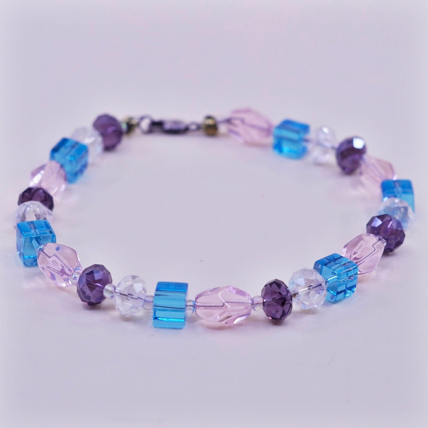 8.75”, handmade bracelet with crystal beads and Sterling 925 silver clasp