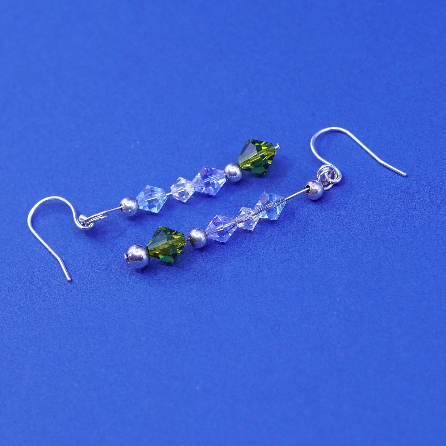 Vintage sterling 925 silver handmade earrings with crystal