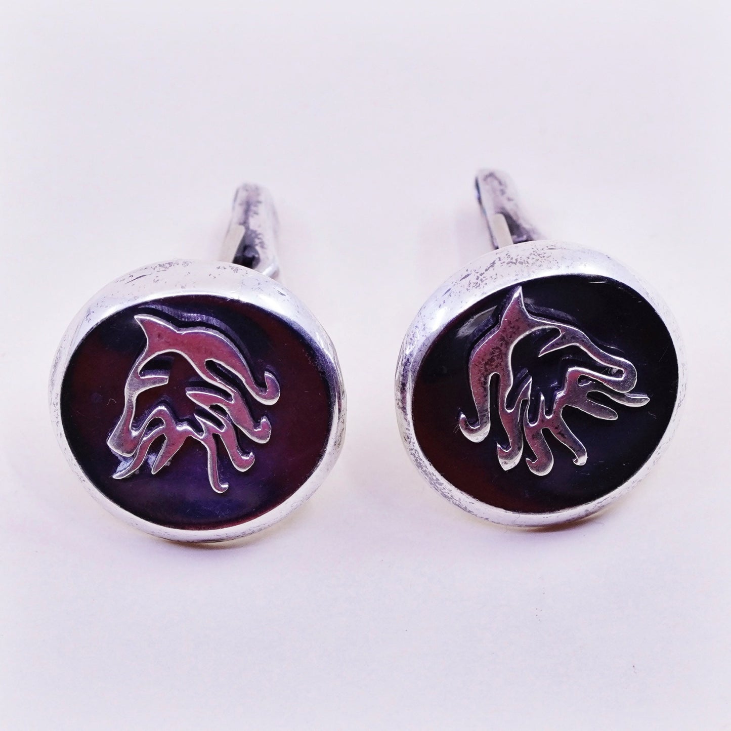 vtg ledesma Hecho En taxco sterling silver cuff link, 925 cufflink horse head
