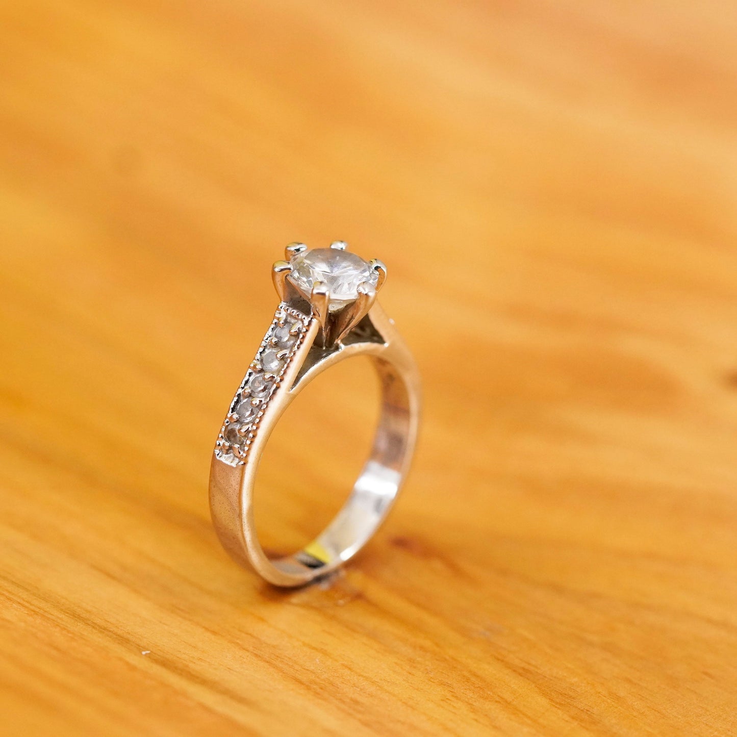 Size 8, vintage Sterling 925 silver engagement ring with crystal ring