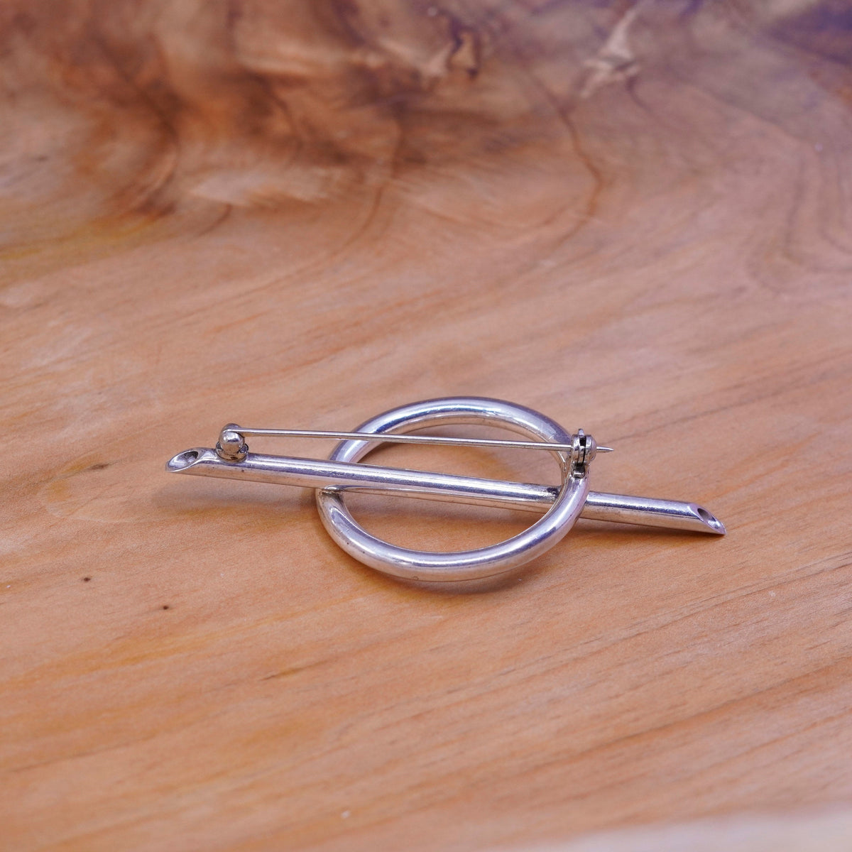 Vintage modern handmade sterling 925 silver circle long bar brooch pin