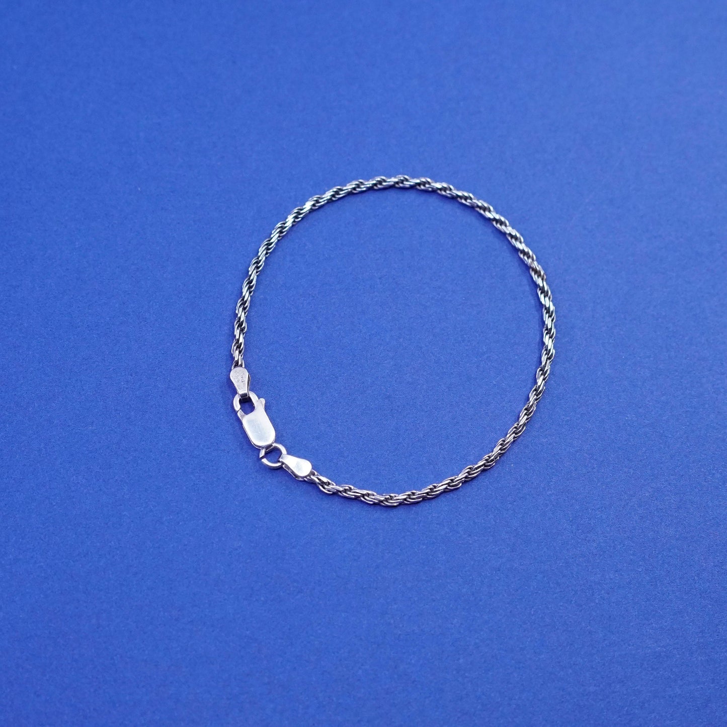 7”, 2mm, vintage sterling silver handmade bracelet, Italy 925 rope chain