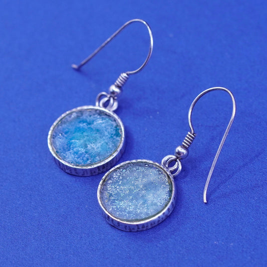Vintage designer Sterling 925 silver handmade circle earrings with Roman glass
