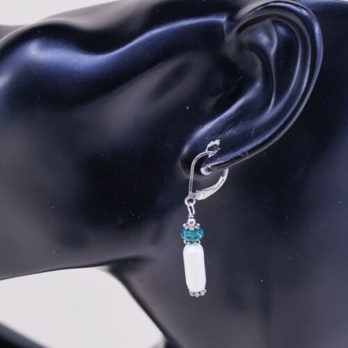 Vintage Southwestern handmade Sterling 925 Silver Pearl Earrings w/ Jade Beads
