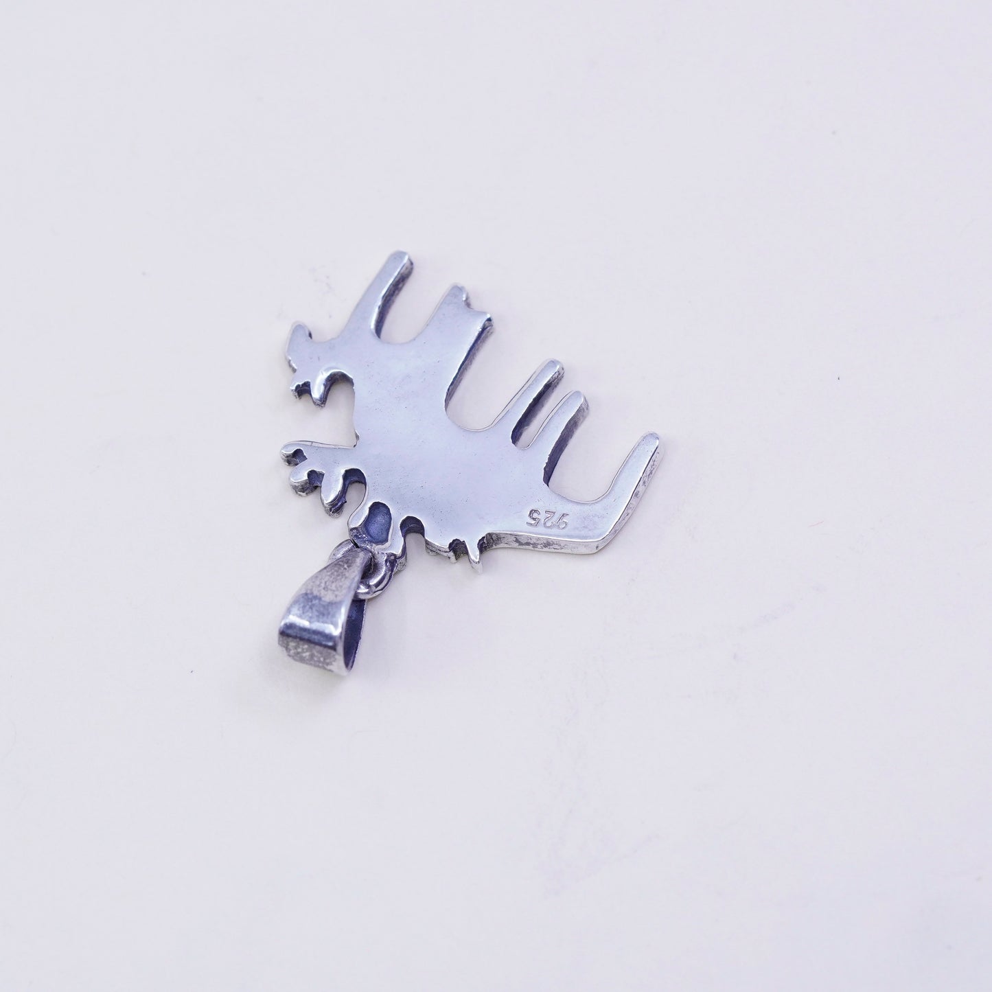 Vintage sterling silver handmade pendant, Native American 925 elk deer