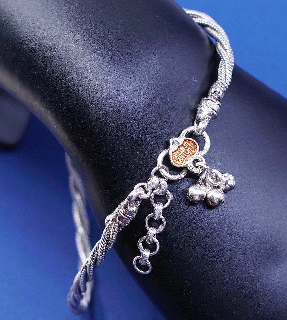 11.5", Sterling silver handmade ankle bracelet, 925 belly dancer anklet chime