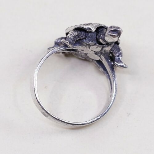 Size 4 Vintage Mexico Sterling Silver Handmade Sea Turtle Ring W/ Movable Joint