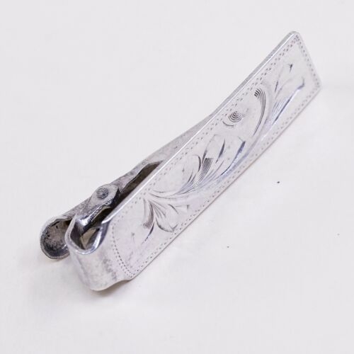 Vtg Mexico Handmade Pattern Embossed sterling 925 Silver tie clipper