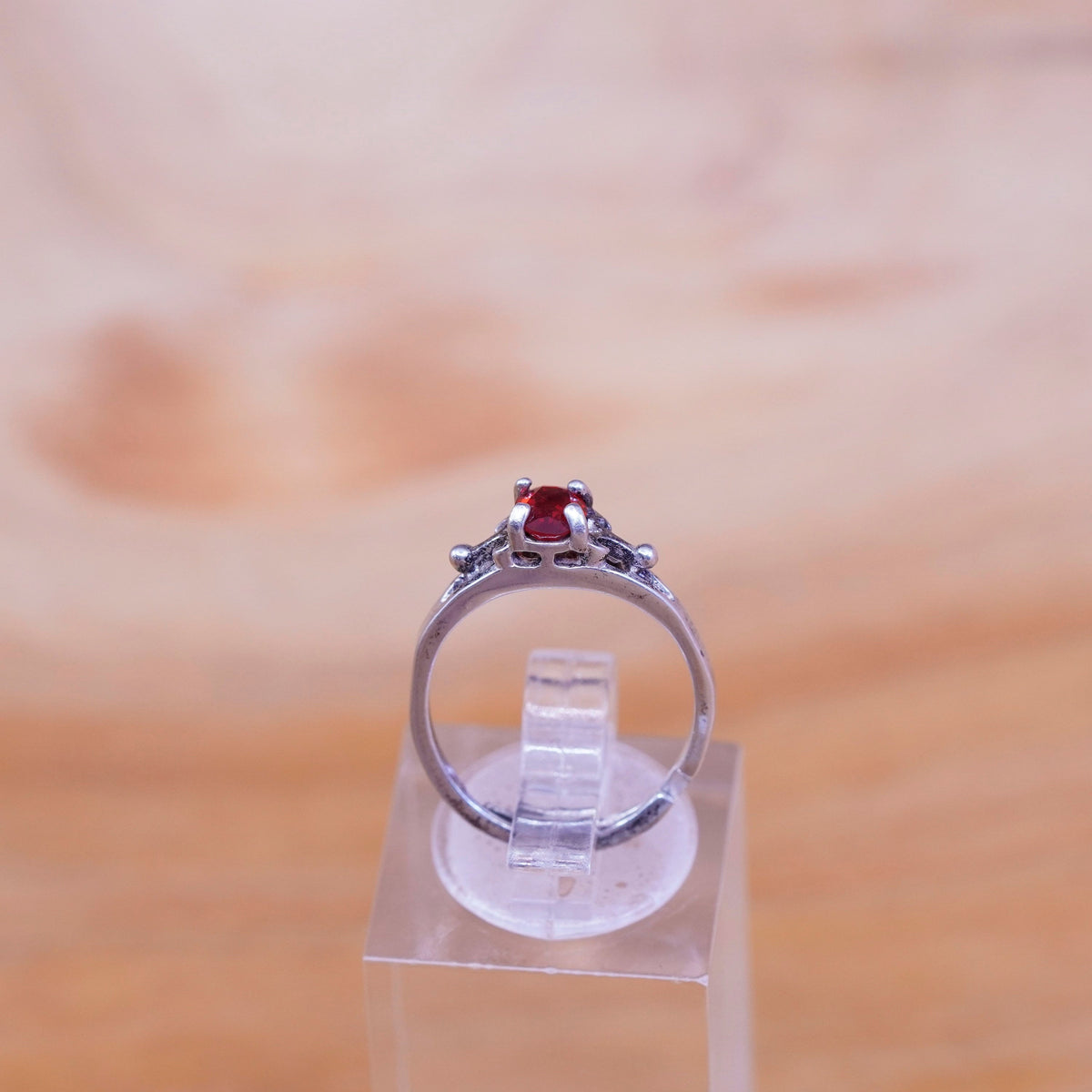 Size 4.5, size adjustable. vintage Sterling 925 silver ring with oval ruby