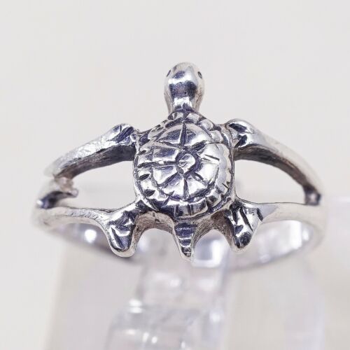 Size 3 Shube Mexico Sterling 925 Silver Handmade Sea Turtle Open Band Ring