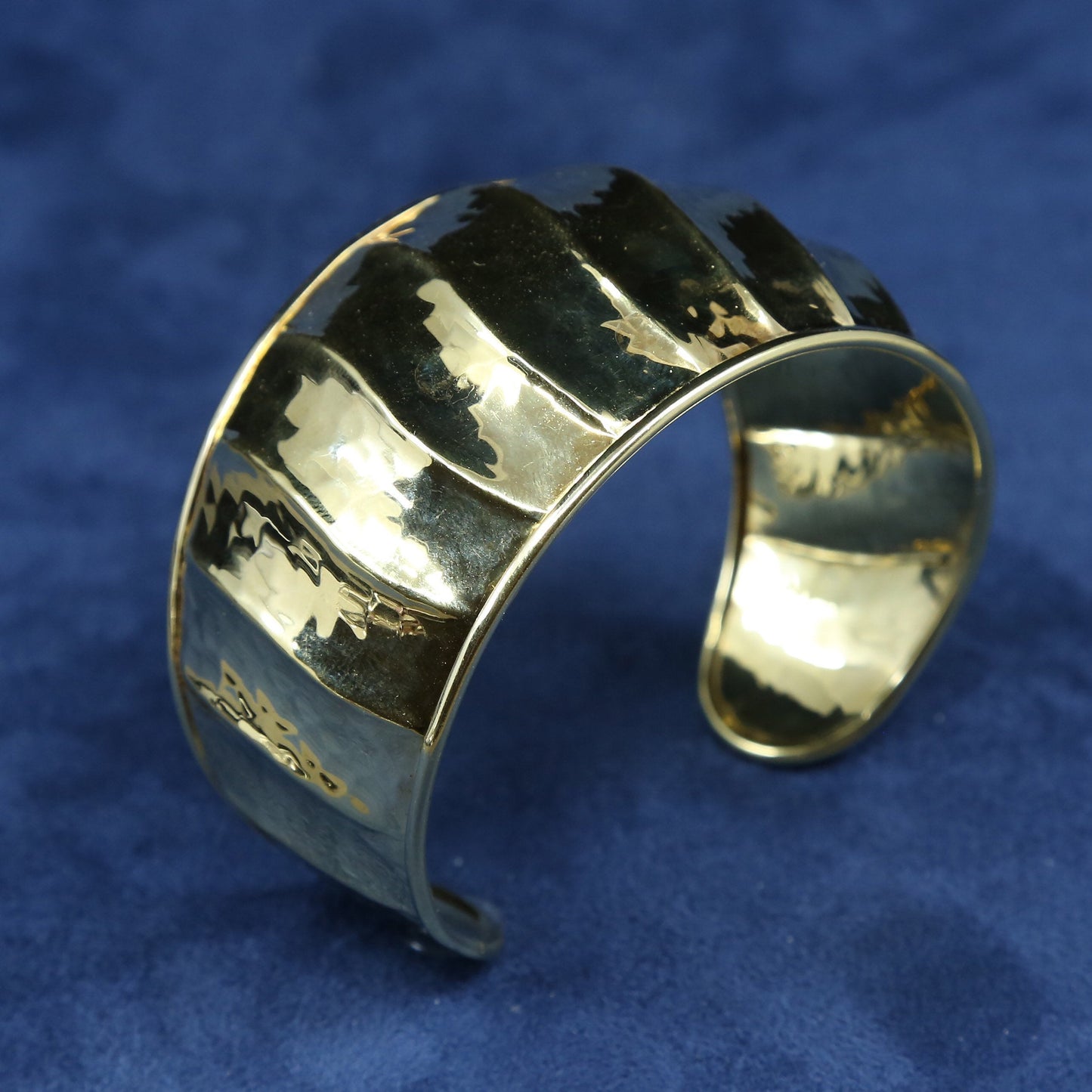 7”, vtg vermeil gold sterling silver handmade bracelet, italy 925 hammered cuff