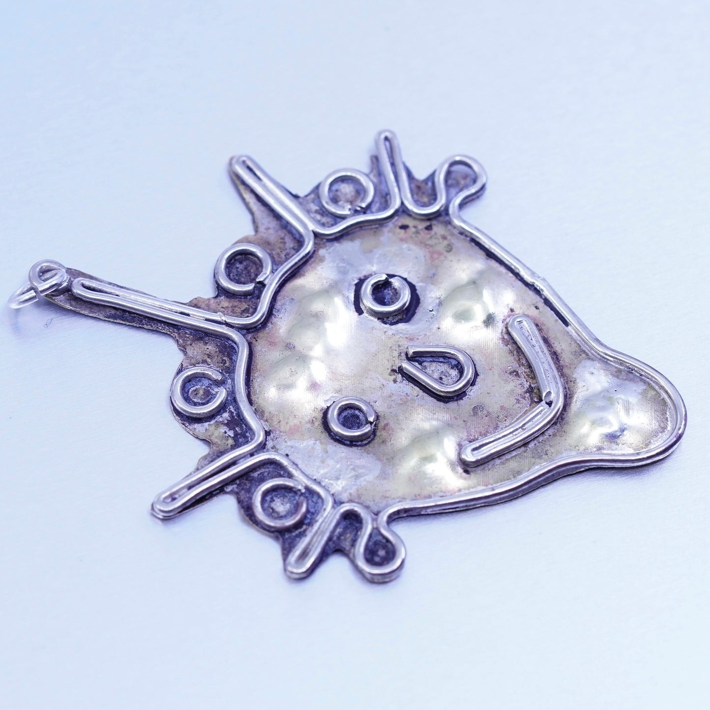 Vintage sterling 925 silver handmade funny clown face charm pendant