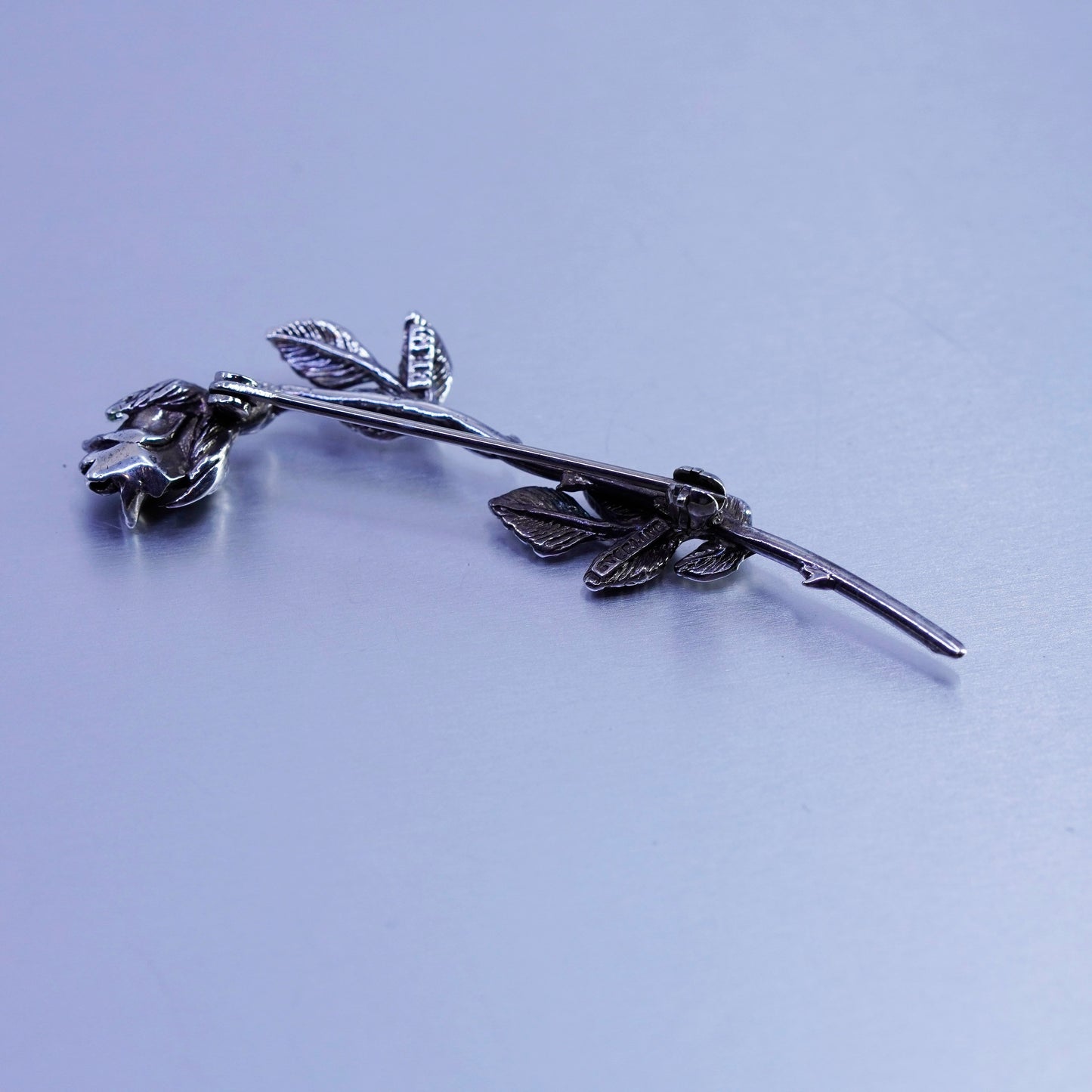 Vintage sterling silver handmade brooch, 925 rose flower pin