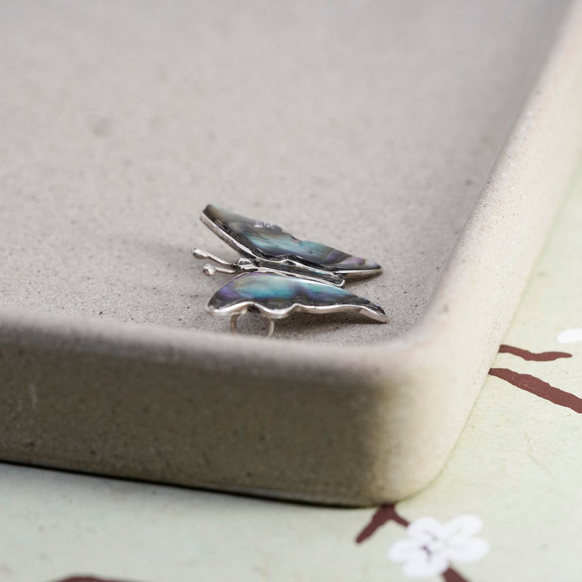 Vintage Mexico sterling 925 silver handmade butterfly pendant with abalone